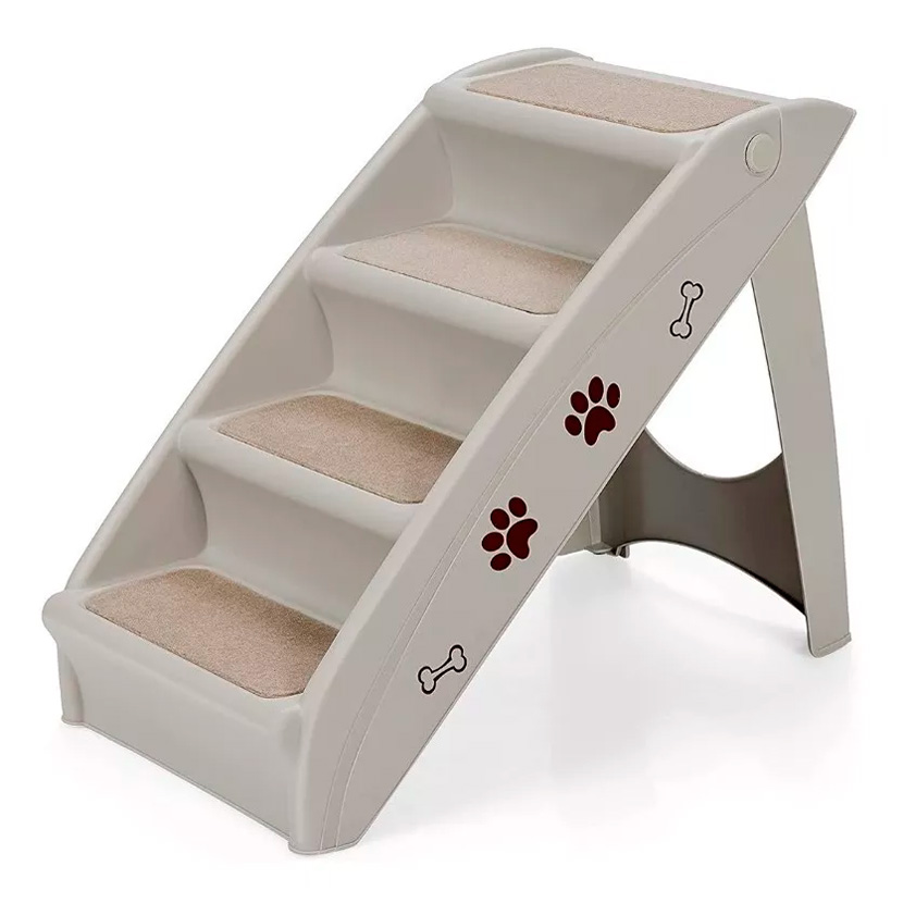 COSTWAY Escalera Para Mascotas Plegable – 4 Niveles, Suelo De Moqueta, Ideal Para Perros Y Gatos (Gris)
